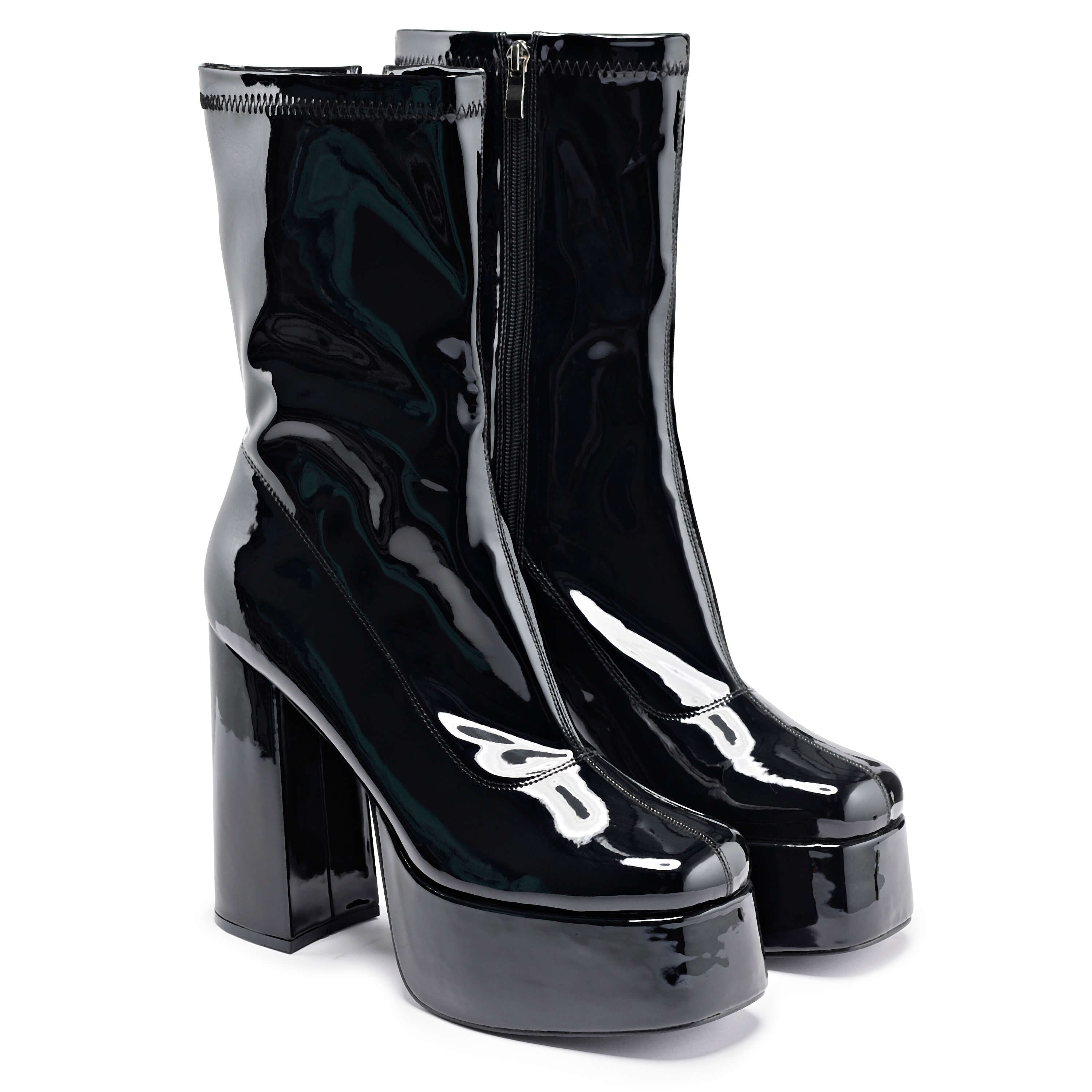 Moda In Pelle Charisma Black Patent Leather Platform Ankle Boots