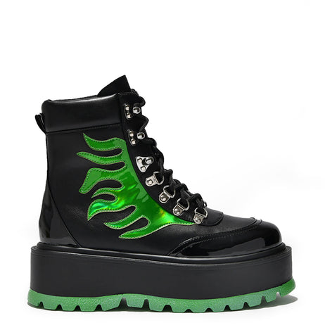 Lamoda Vegan Leather Chelsea Platform Heel Ankle Boots - Black | US 9