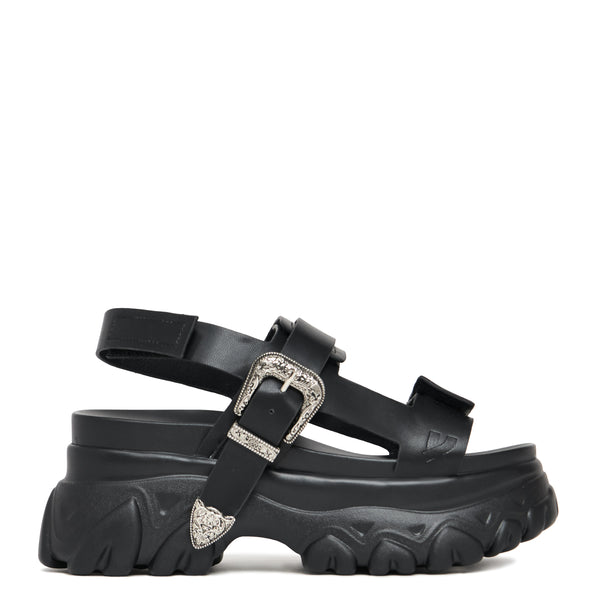 GIA FLAT SANDALS BLACK LEATHER - Jo Mercer