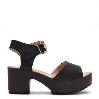 Black Chunky Platform Cleated Strappy Sandals – KOI footwear