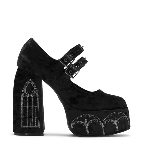 Lady Menace Grunge Crushed Velvet Heels - Black