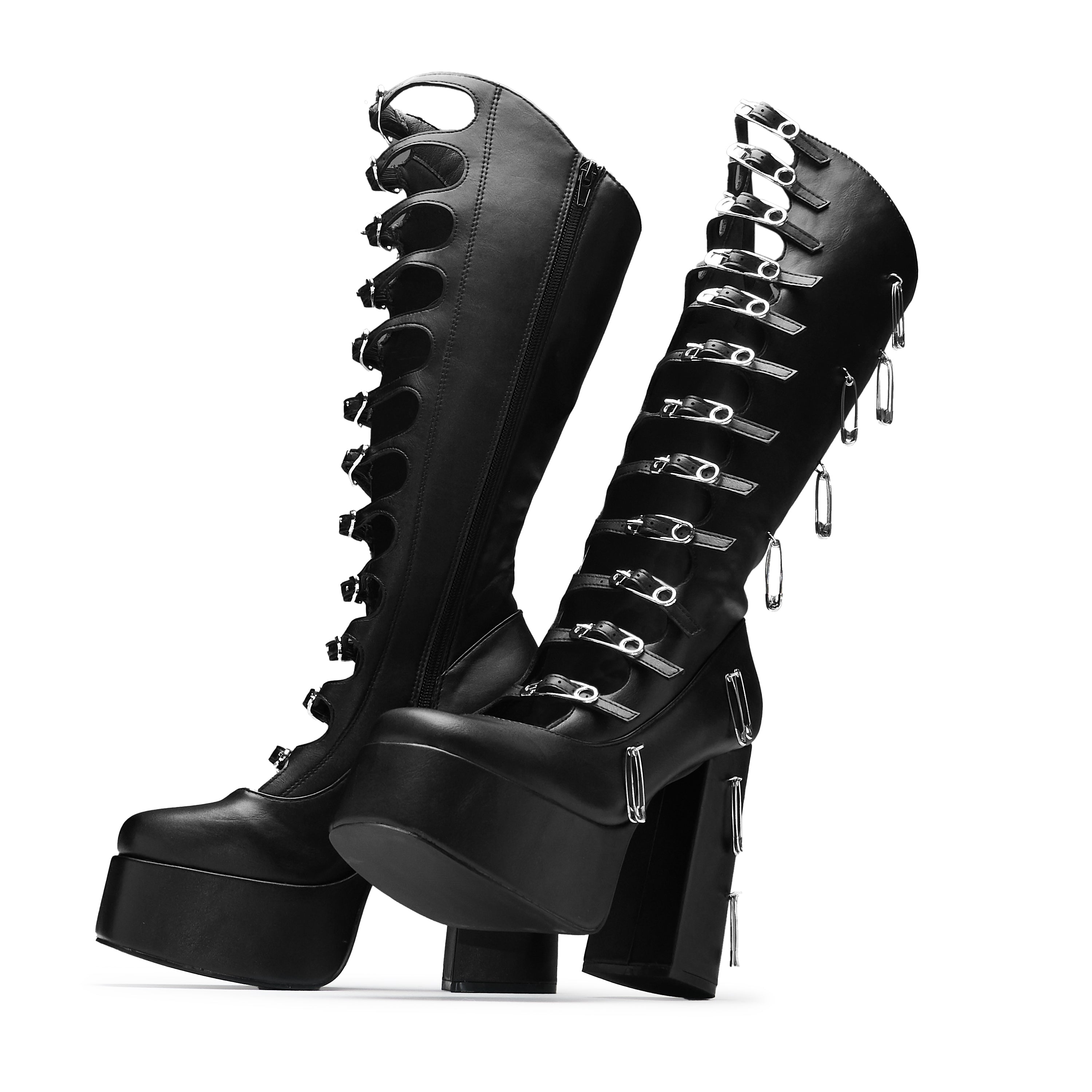 Renegade Safety Pin Tall Boots - Black