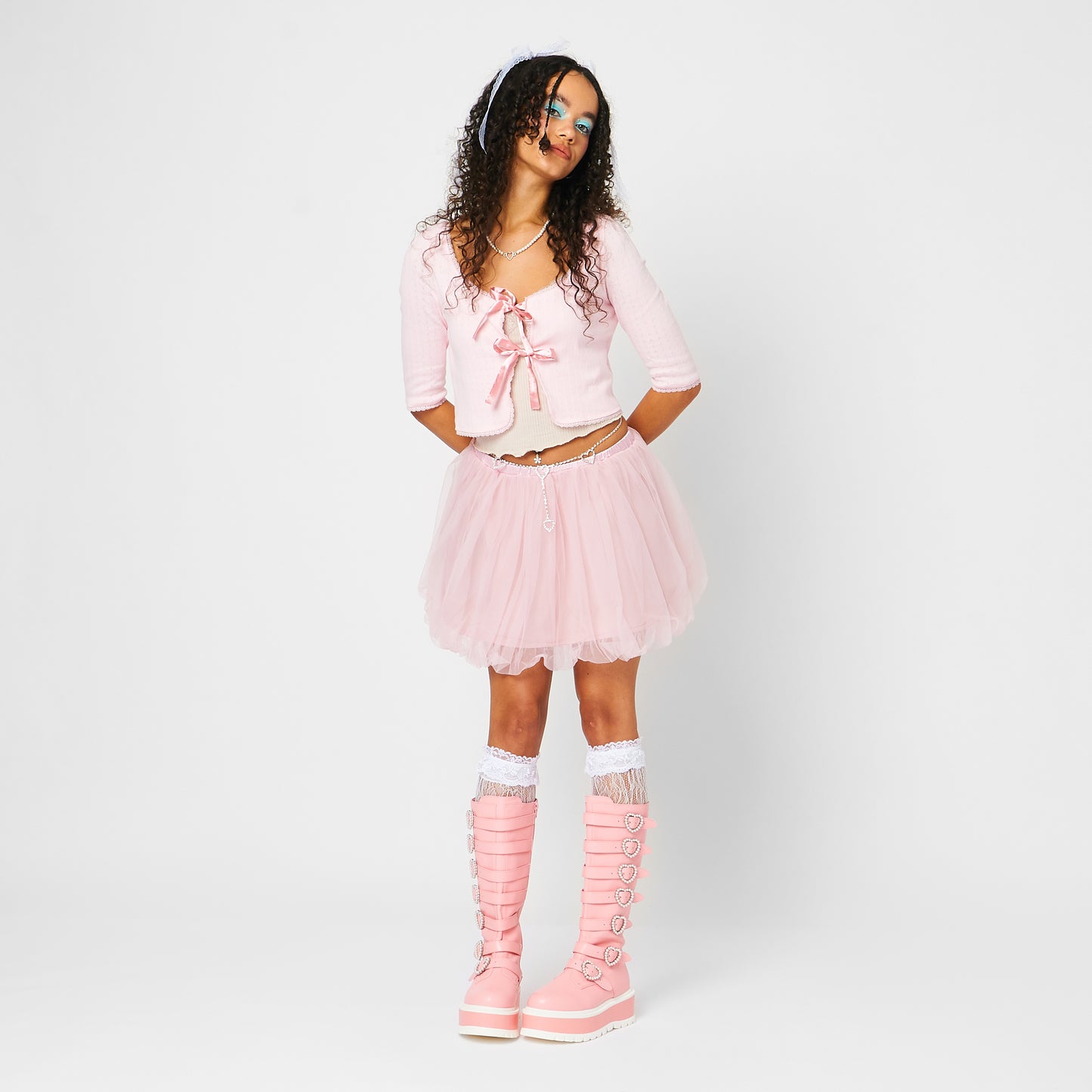 Mizuhiki Kawaii Long Pearl Buckle Boots - Pink