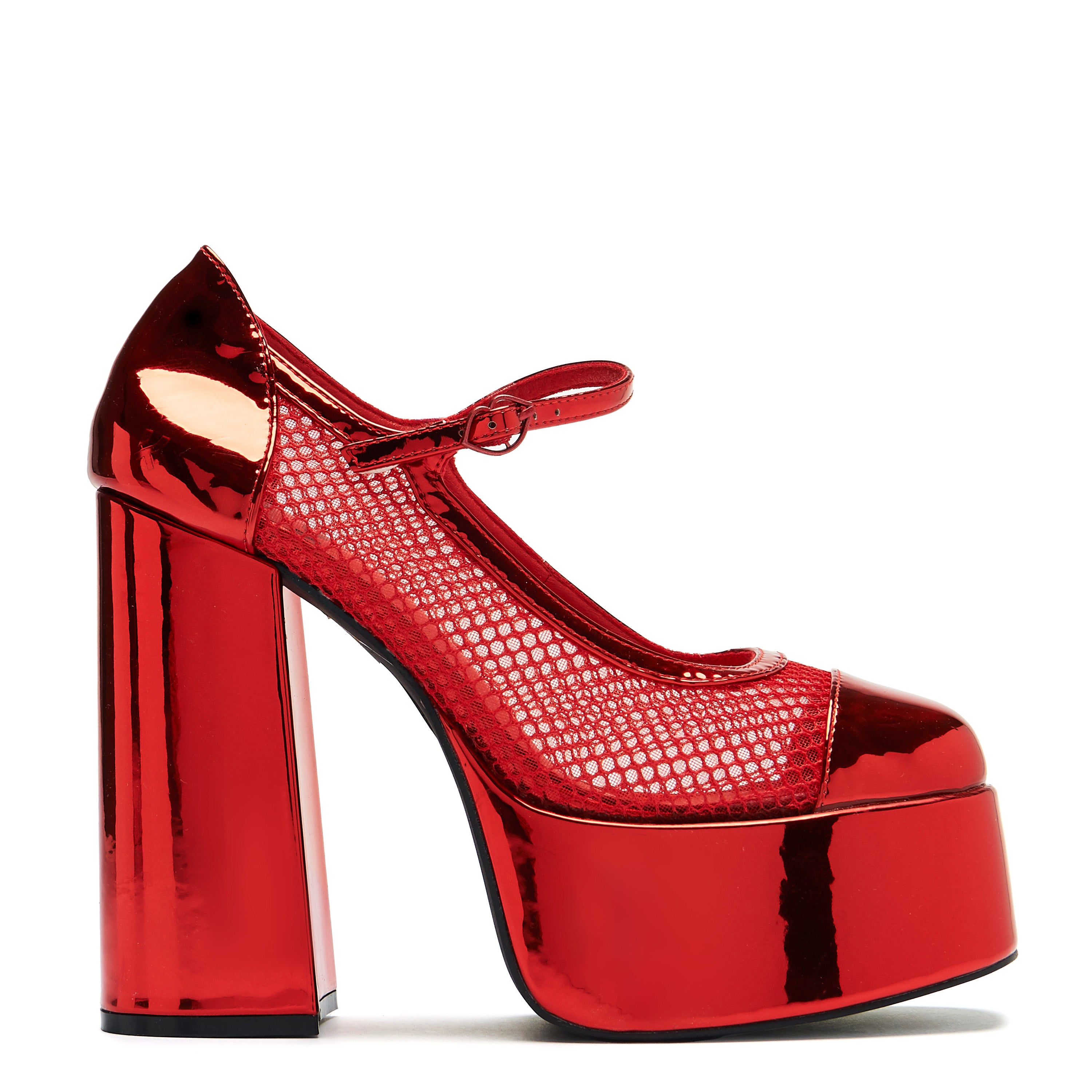 RegularFrankieFanFishnetPlatformHeels-Red