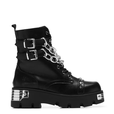 Shackled Shadows Heavy Duty Chain Biker Boots - Black