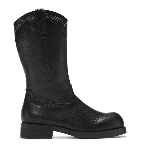 The Last Courtship Men's Ornate Stacked Cowboy Boots - Black Lizard