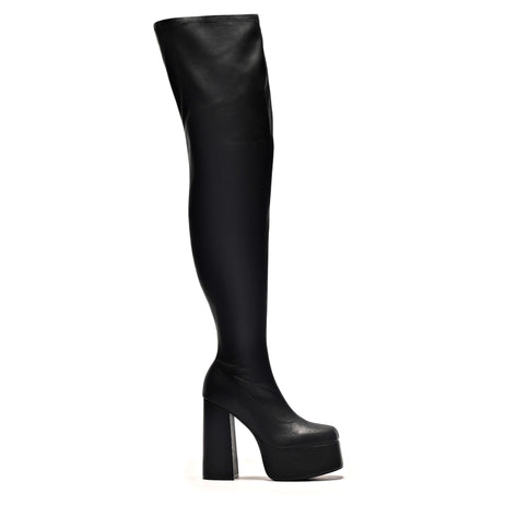  Platform Tight High Boots for Women Fashion Casual Leather  Splicing Round Toe Chunky Low Heel Over the Knee High Boots Outdoor  Non-Slip Warm Stretchy Winter Dress Tall Boots : Clothing, Shoes