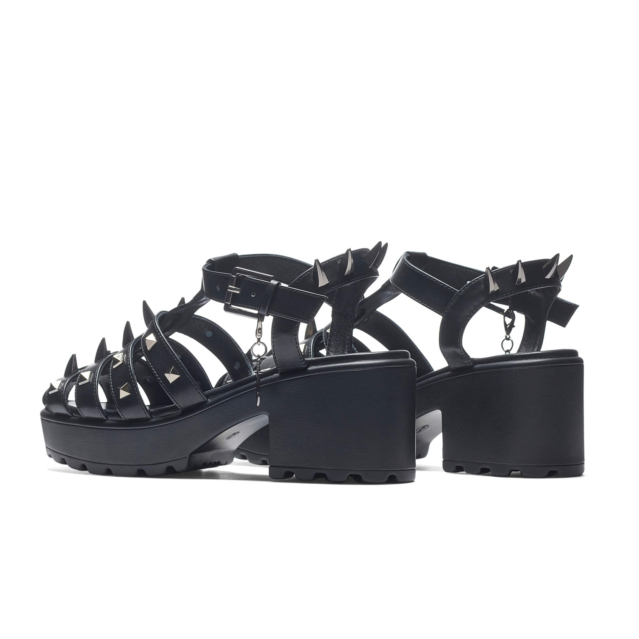 Black cleated sole chunky sandals best sale