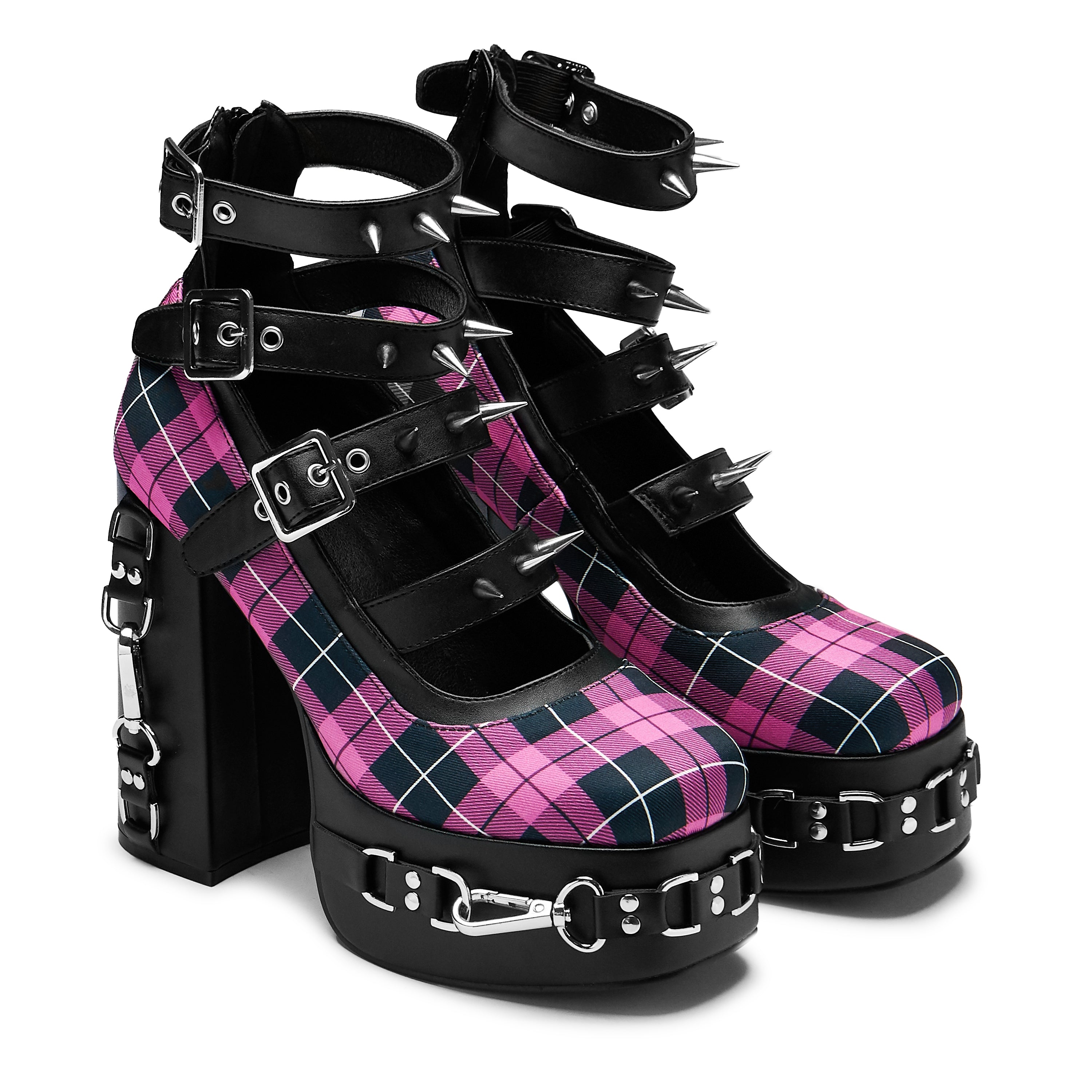 Wasted Reasons Platform Chain Heels Pink Check