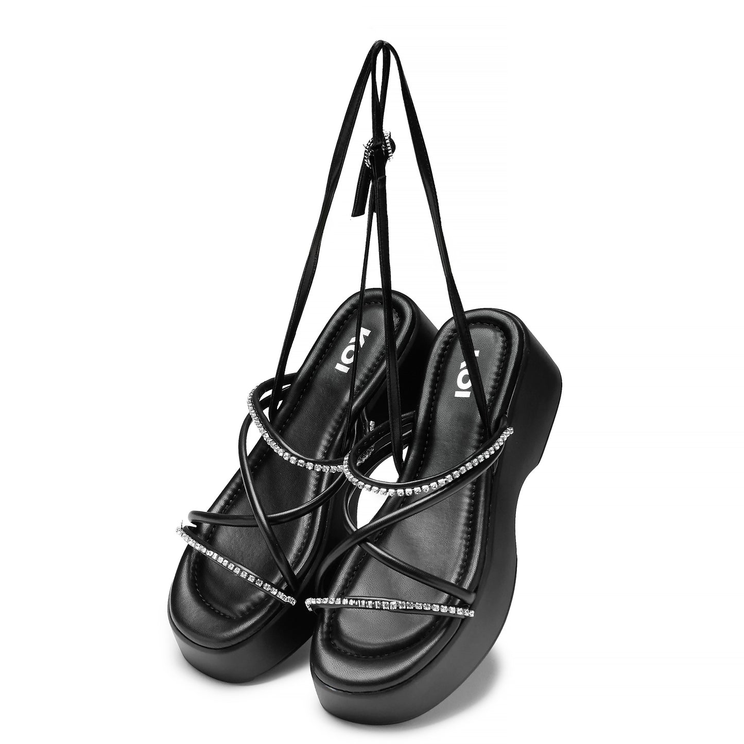 Monarch Strappy Diamante Sandals - Black
