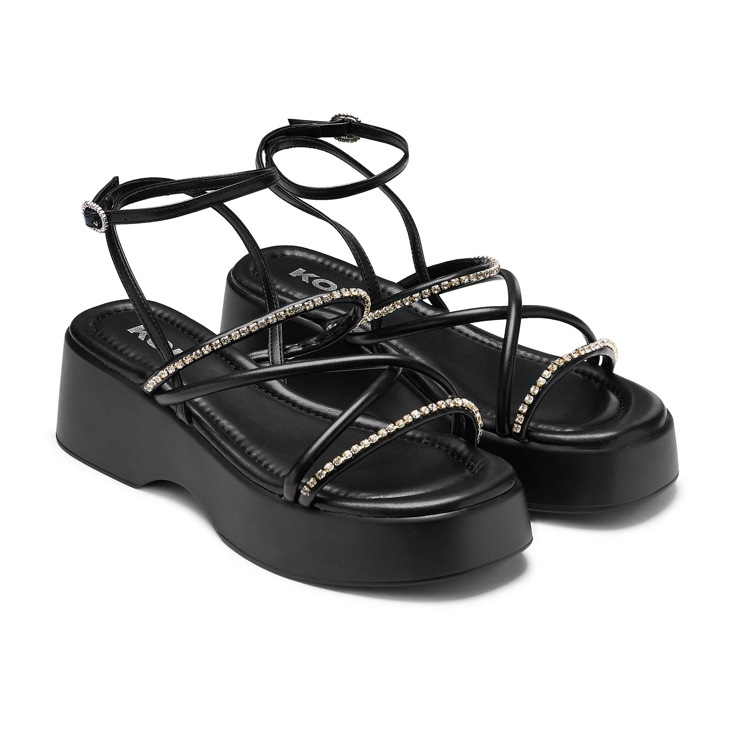 Monarch Strappy Diamante Sandals - Black