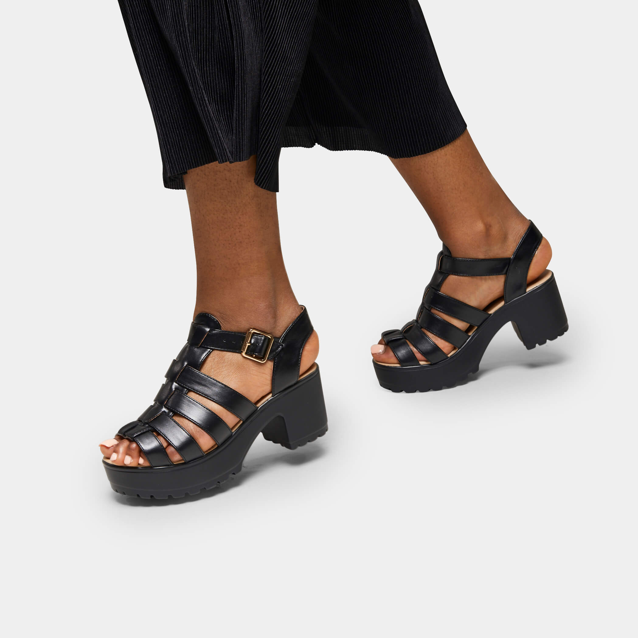 Black chunky shop strappy sandals