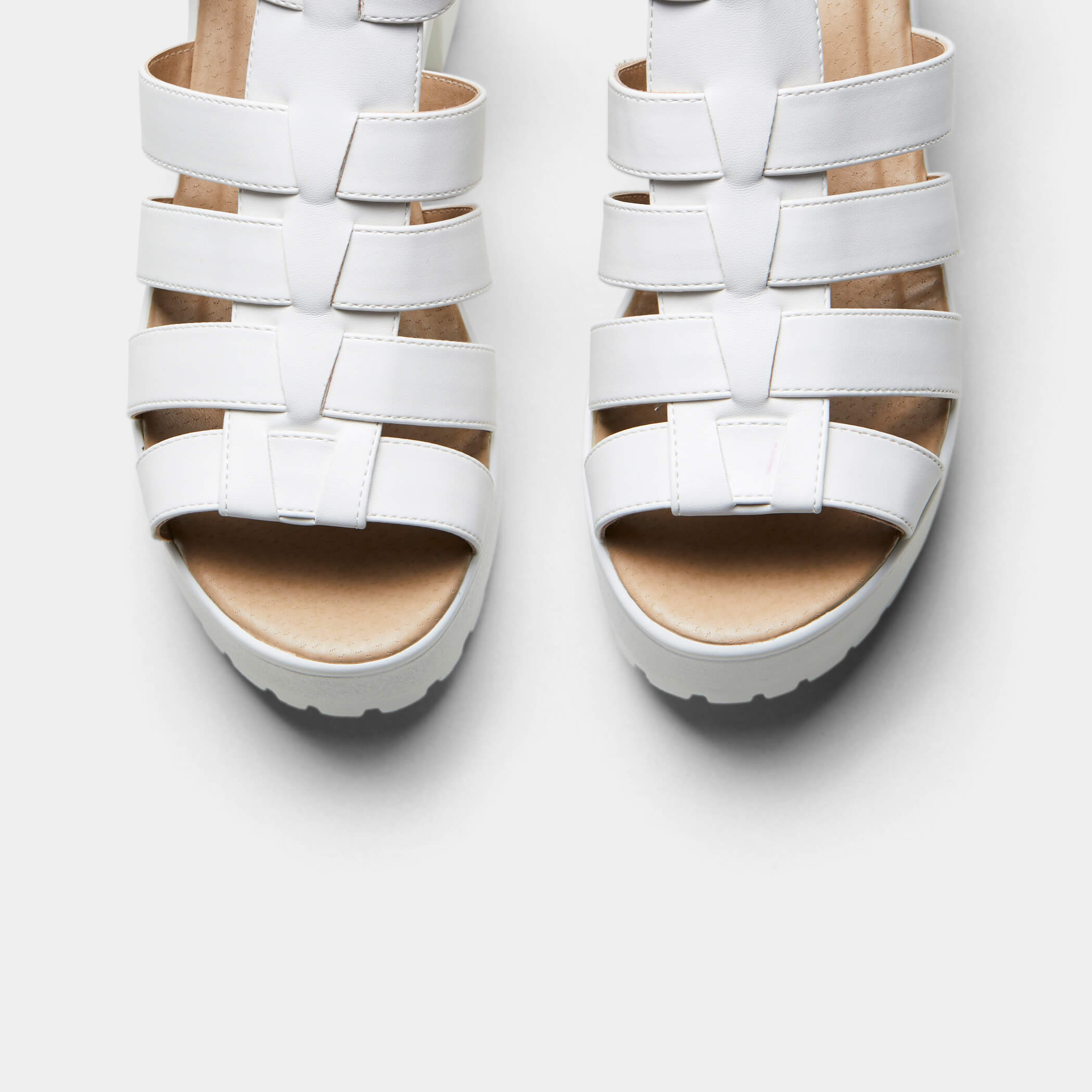 White Chunky Platform Cleated Strappy Sandals KOI footwear